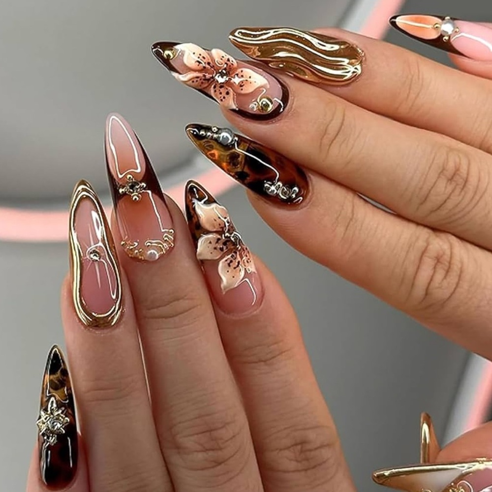 Elegant Floral Nail Art Set -‎ Gold and Brown